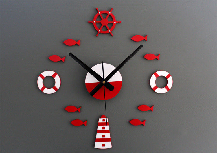 Mediterranean Nordic DIY Clock Lighthouse Rudder Lifebuoy Small Fish Clock DIY Wall Clock