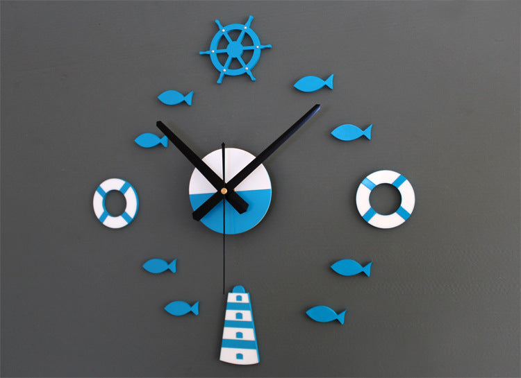 Mediterranean Nordic DIY Clock Lighthouse Rudder Lifebuoy Small Fish Clock DIY Wall Clock